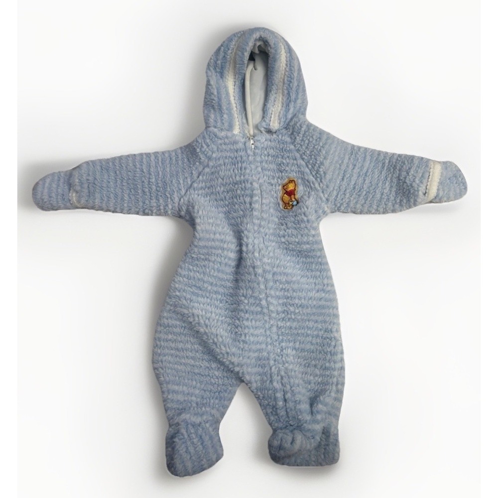 Vintage Winnie The Pooh  Blue/White Stripped Baby Footie Pajamas Newborn